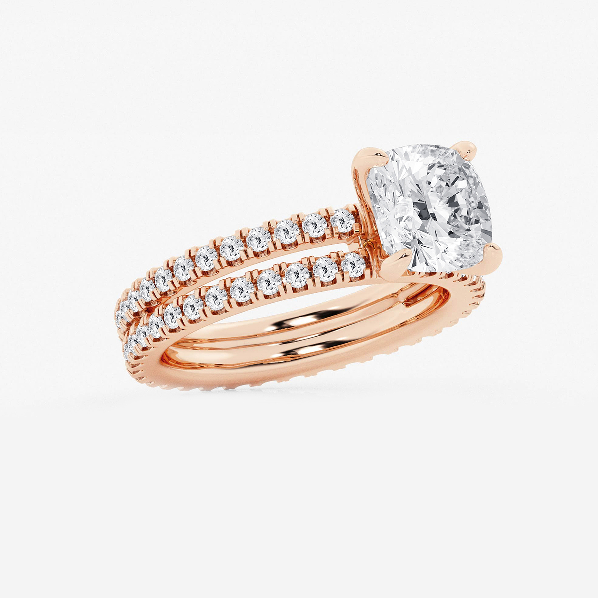 Additional Image 1 for  3 2/5 ctw Cushion Lab Grown Diamond Split Double Band Eternity Engagement Ring