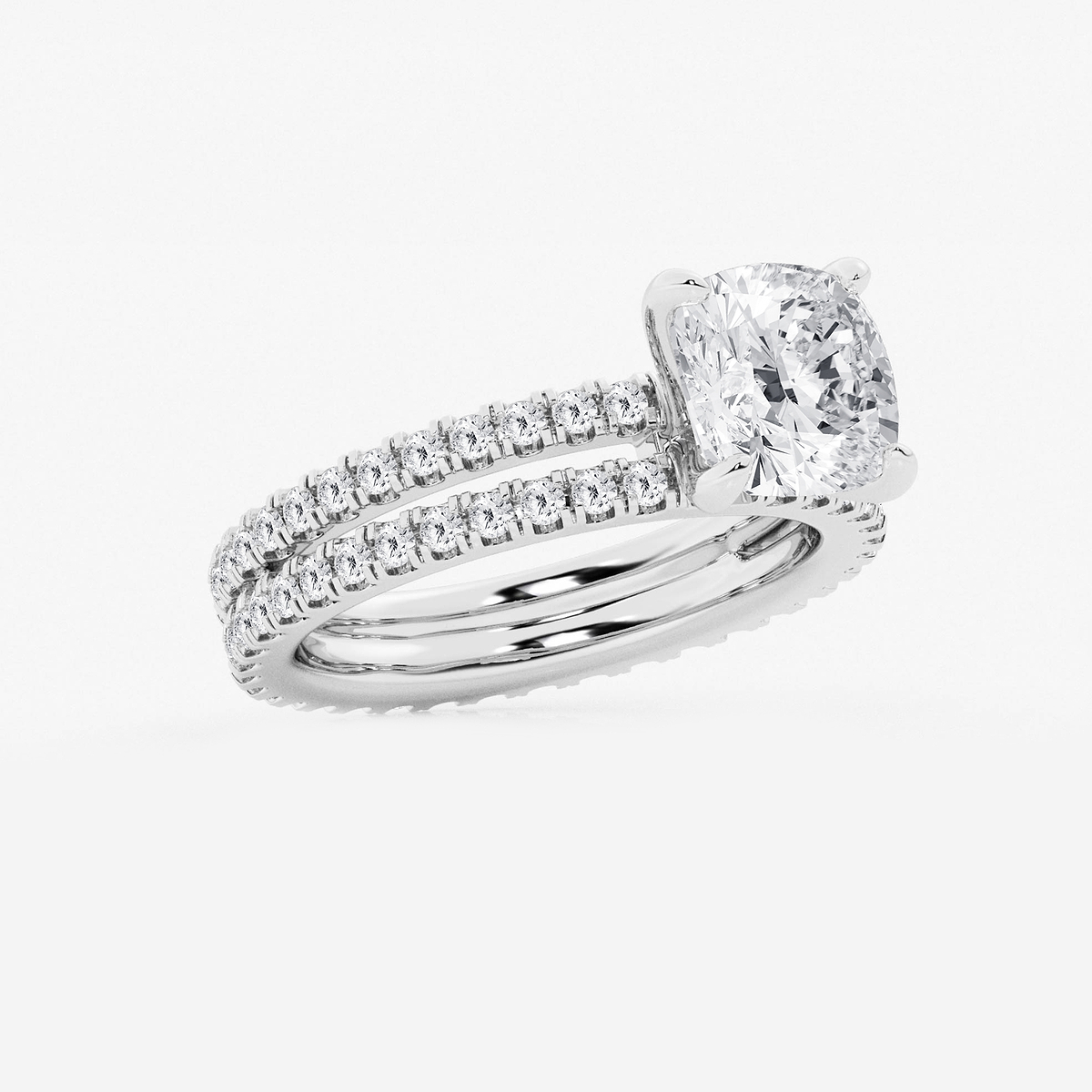 Additional Image 1 for  3 2/5 ctw Cushion Lab Grown Diamond Split Double Band Eternity Engagement Ring