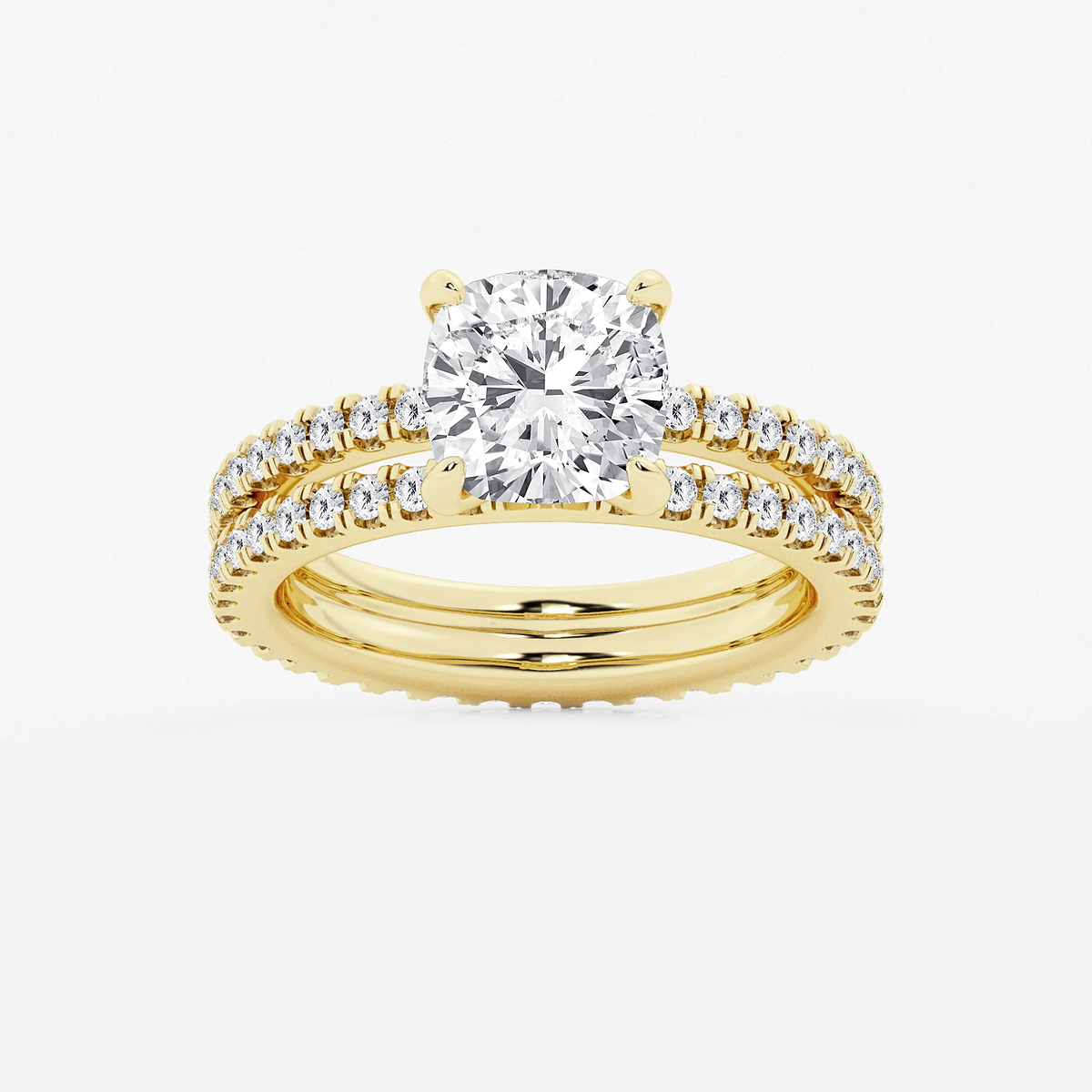 3 2/5 ctw Cushion Lab Grown Diamond Split Double Band Eternity Engagement Ring