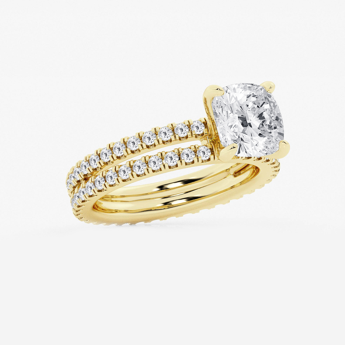 Additional Image 1 for  3 2/5 ctw Cushion Lab Grown Diamond Split Double Band Eternity Engagement Ring