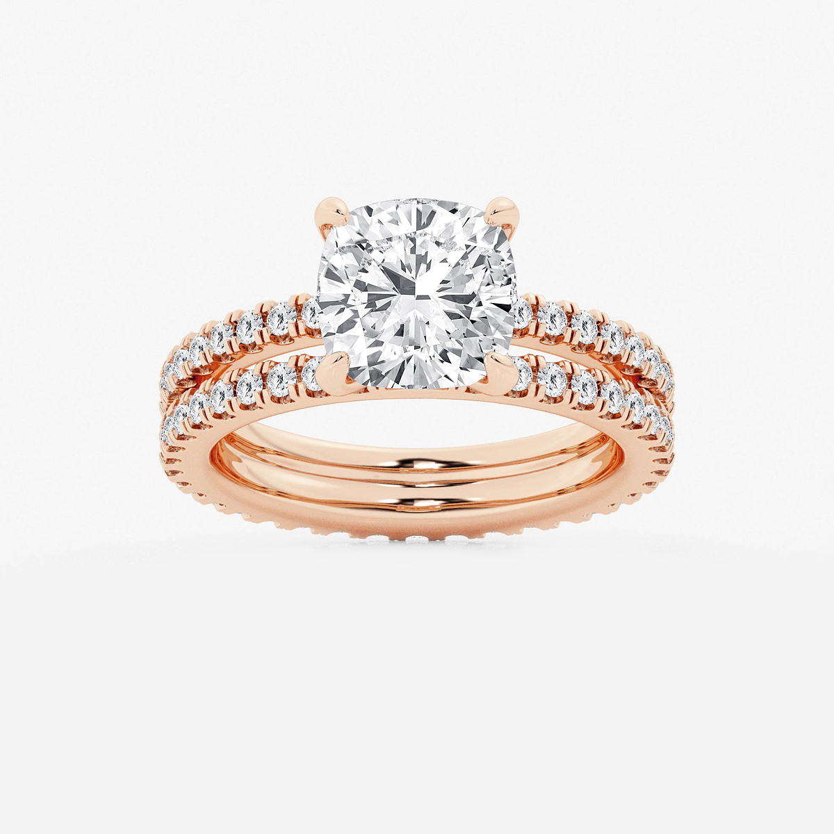 3 7/8 ctw Cushion Lab Grown Diamond Split Double Band Eternity Engagement Ring