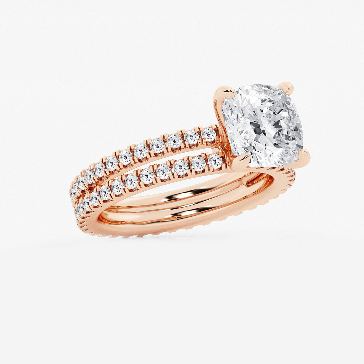 Additional Image 1 for  3 7/8 ctw Cushion Lab Grown Diamond Split Double Band Eternity Engagement Ring