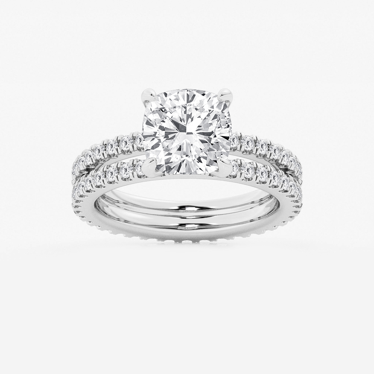 3 7/8 ctw Cushion Lab Grown Diamond Split Double Band Eternity Engagement Ring