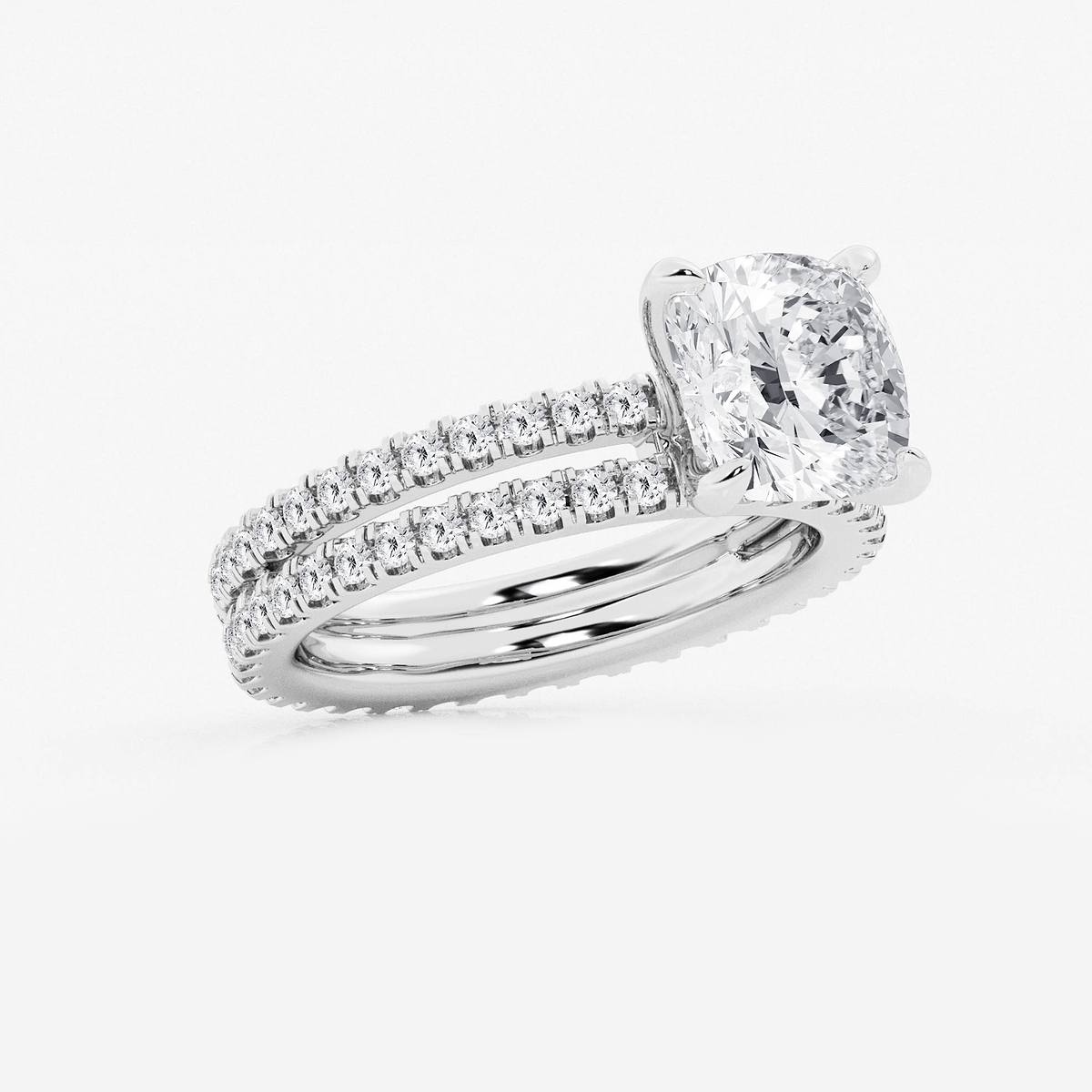 Additional Image 1 for  3 7/8 ctw Cushion Lab Grown Diamond Split Double Band Eternity Engagement Ring
