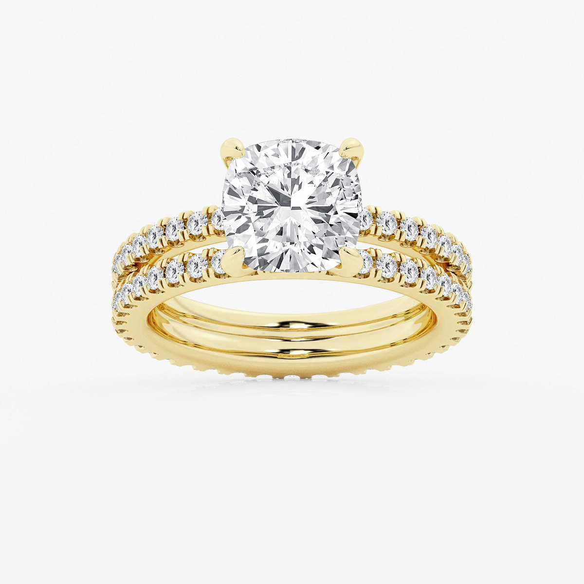 3 7/8 ctw Cushion Lab Grown Diamond Split Double Band Eternity Engagement Ring