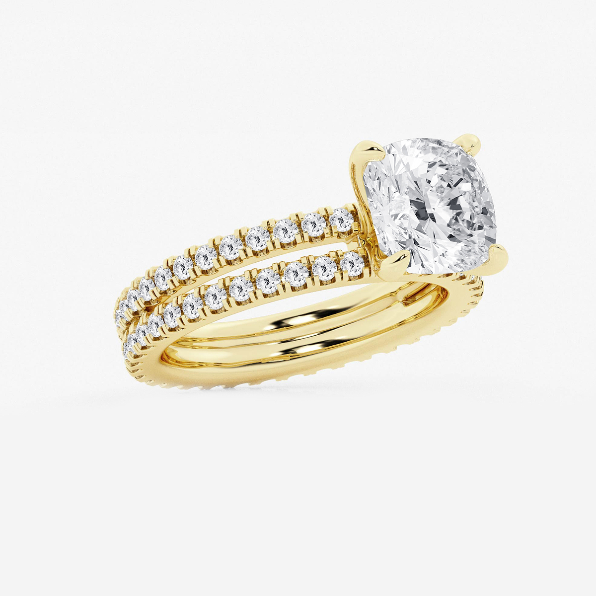 Additional Image 1 for  3 7/8 ctw Cushion Lab Grown Diamond Split Double Band Eternity Engagement Ring
