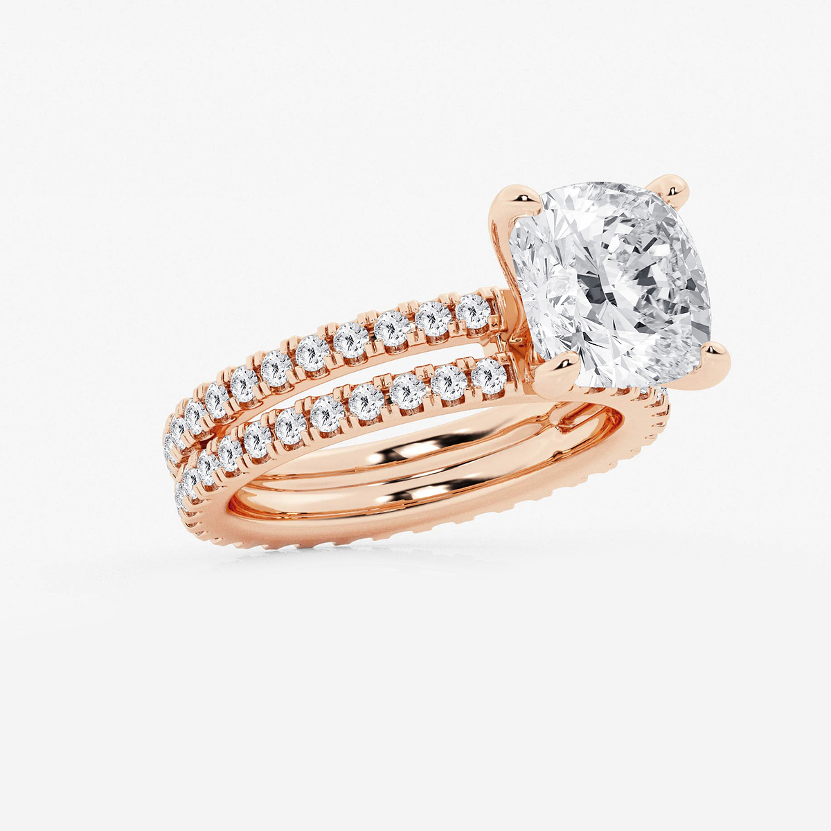 Additional Image 1 for  5 1/5 ctw Cushion Lab Grown Diamond Split Double Band Eternity Engagement Ring
