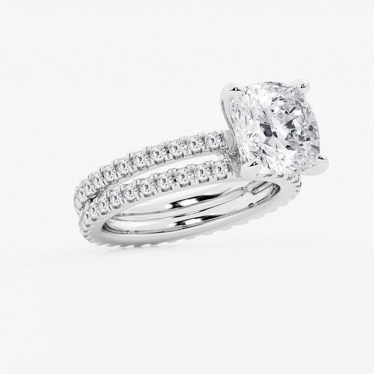 Additional Image 1 for  5 1/5 ctw Cushion Lab Grown Diamond Split Double Band Eternity Engagement Ring