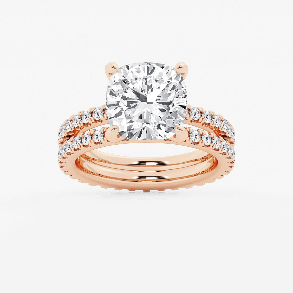 6 1/5 ctw Cushion Lab Grown Diamond Split Double Band Eternity Engagement Ring