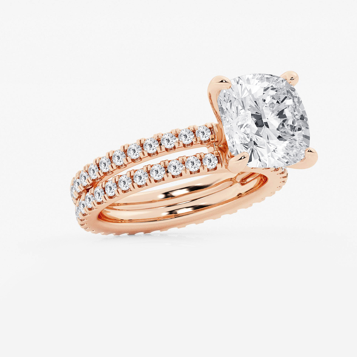 Additional Image 1 for  6 1/5 ctw Cushion Lab Grown Diamond Split Double Band Eternity Engagement Ring