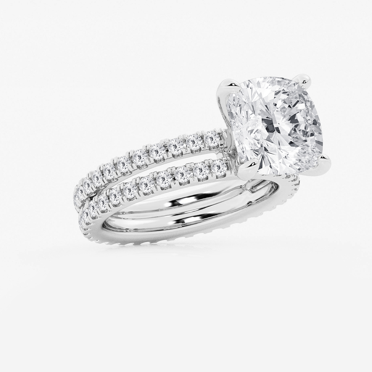 Additional Image 1 for  6 1/5 ctw Cushion Lab Grown Diamond Split Double Band Eternity Engagement Ring