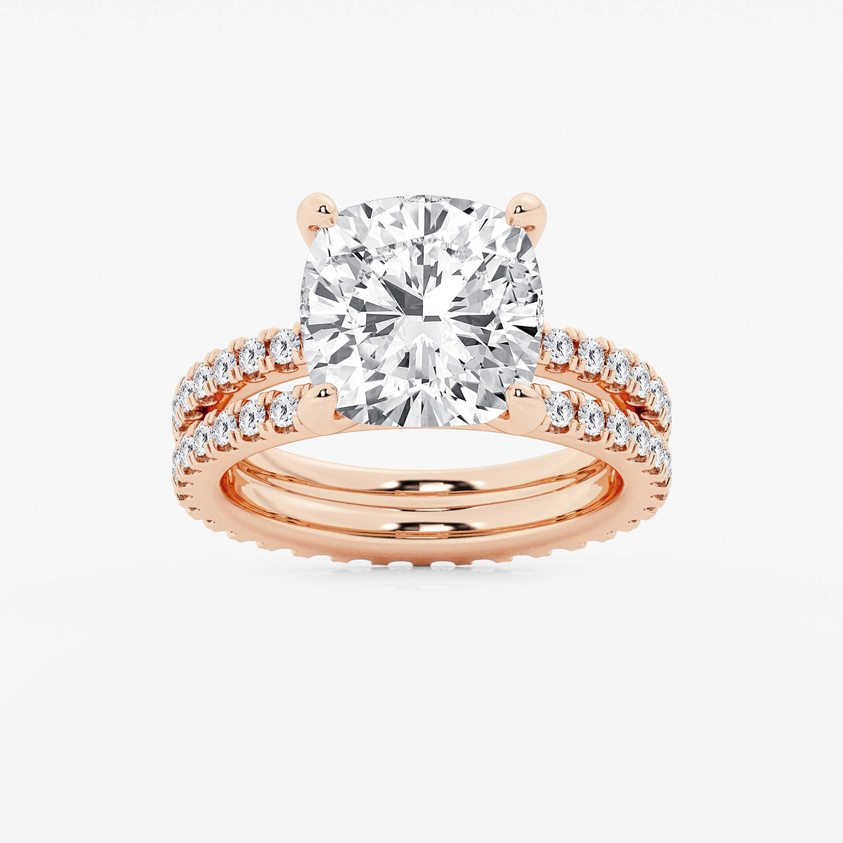 7 1/5 ctw Cushion Lab Grown Diamond Split Double Band Eternity Engagement Ring