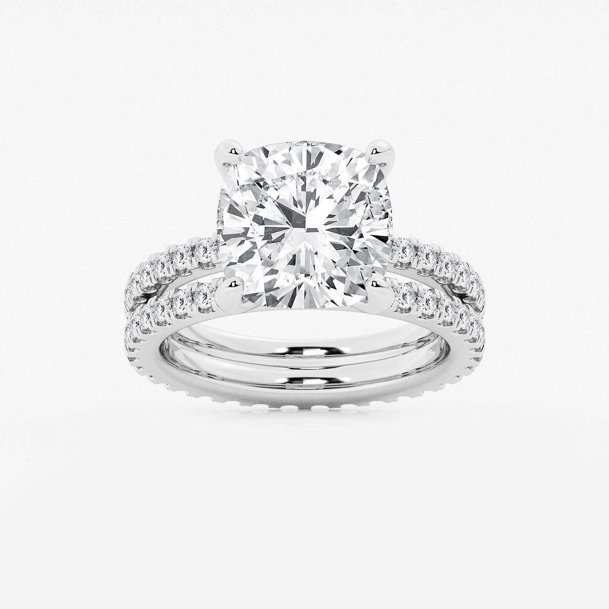 7 1/5 ctw Cushion Lab Grown Diamond Split Double Band Eternity Engagement Ring