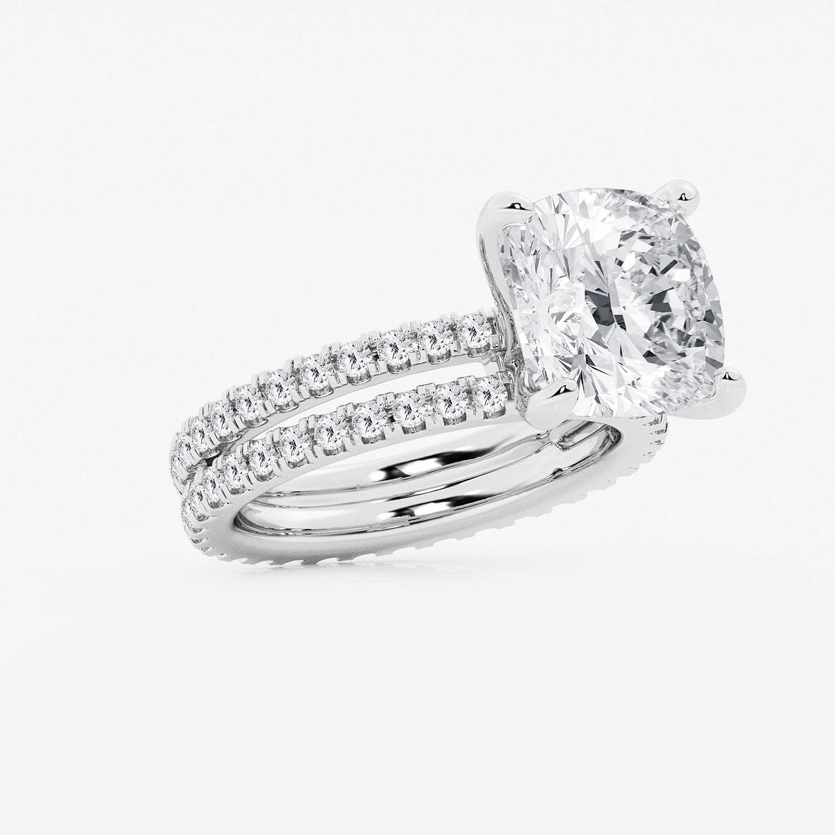 Additional Image 1 for  7 1/5 ctw Cushion Lab Grown Diamond Split Double Band Eternity Engagement Ring