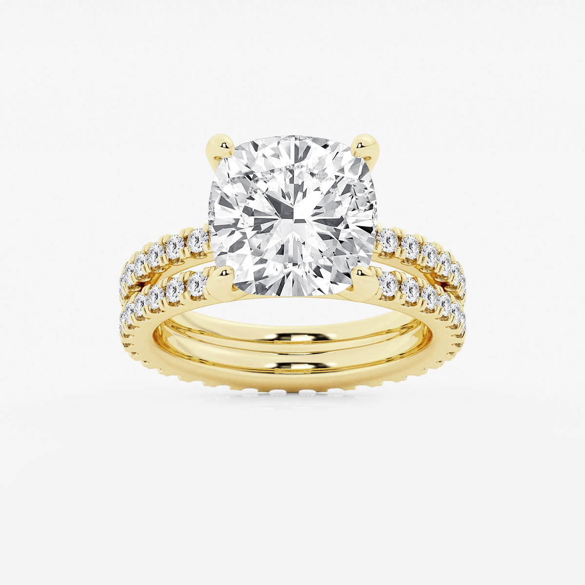7 1/5 ctw Cushion Lab Grown Diamond Split Double Band Eternity Engagement Ring