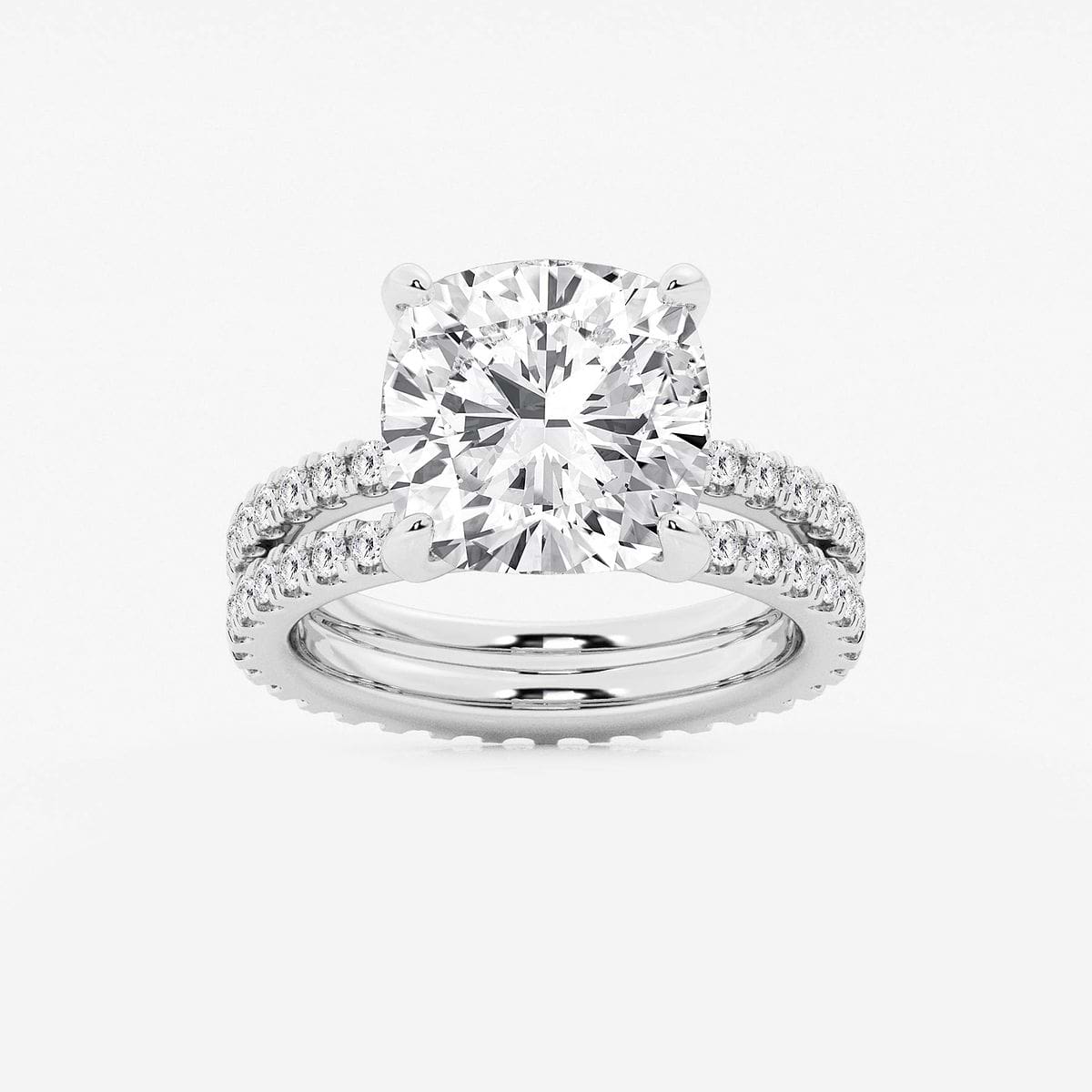 8 1/5 ctw Cushion Lab Grown Diamond Split Double Band Eternity Engagement Ring Platinum, D, VVS