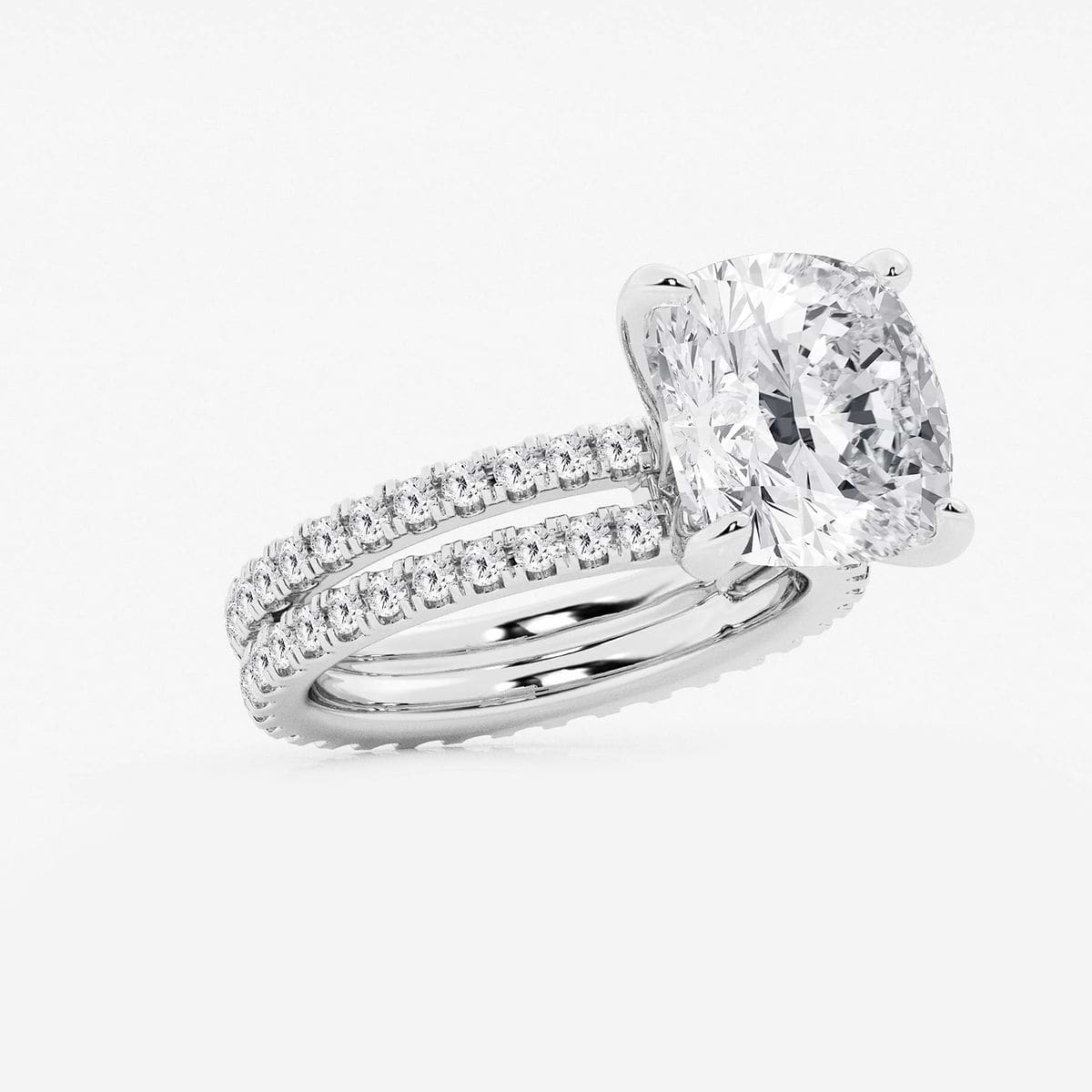 8 1/5 ctw Cushion Lab Grown Diamond Split Double Band Eternity Engagement Ring Platinum, D, VVS