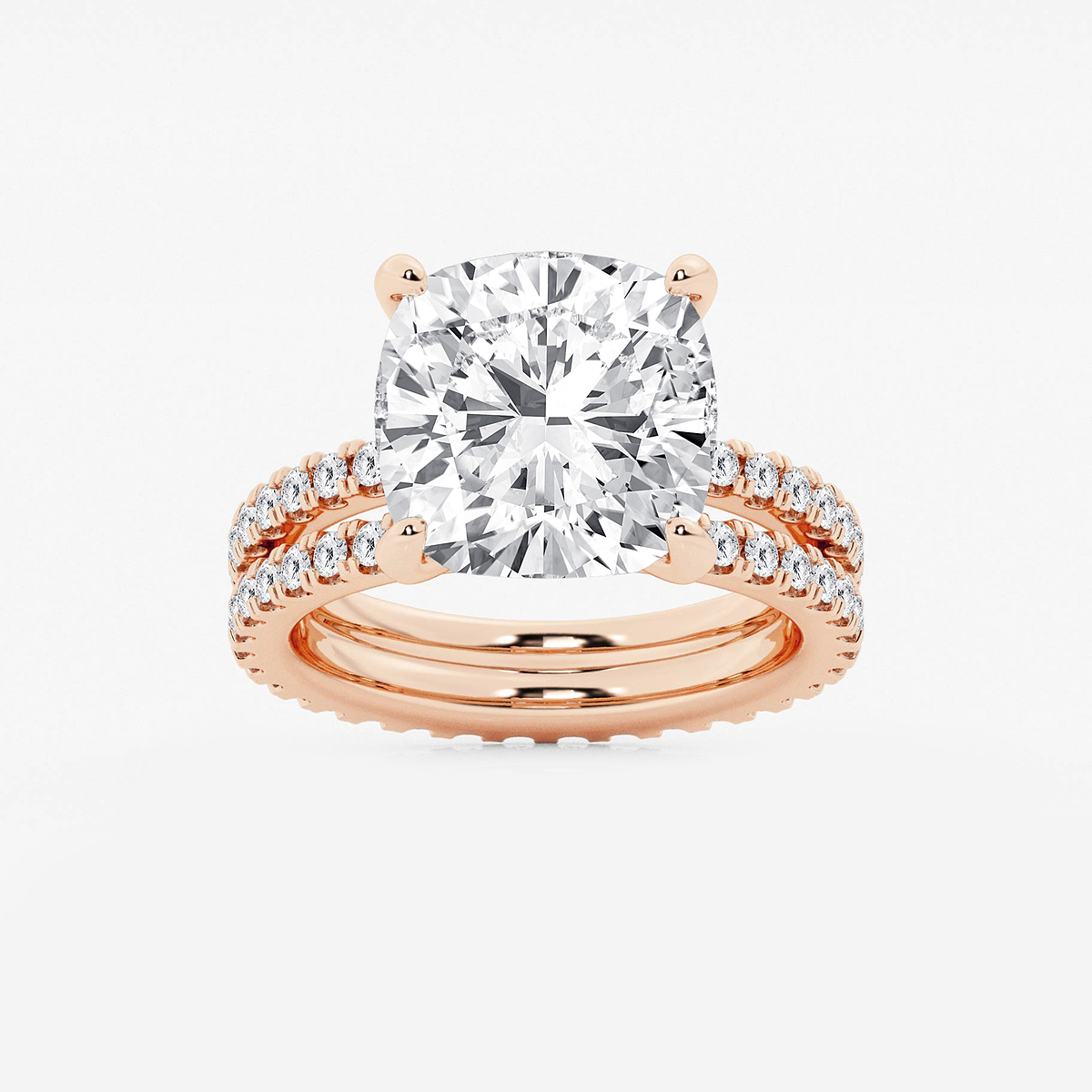 9 1/5 ctw Cushion Lab Grown Diamond Split Double Band Eternity Engagement Ring