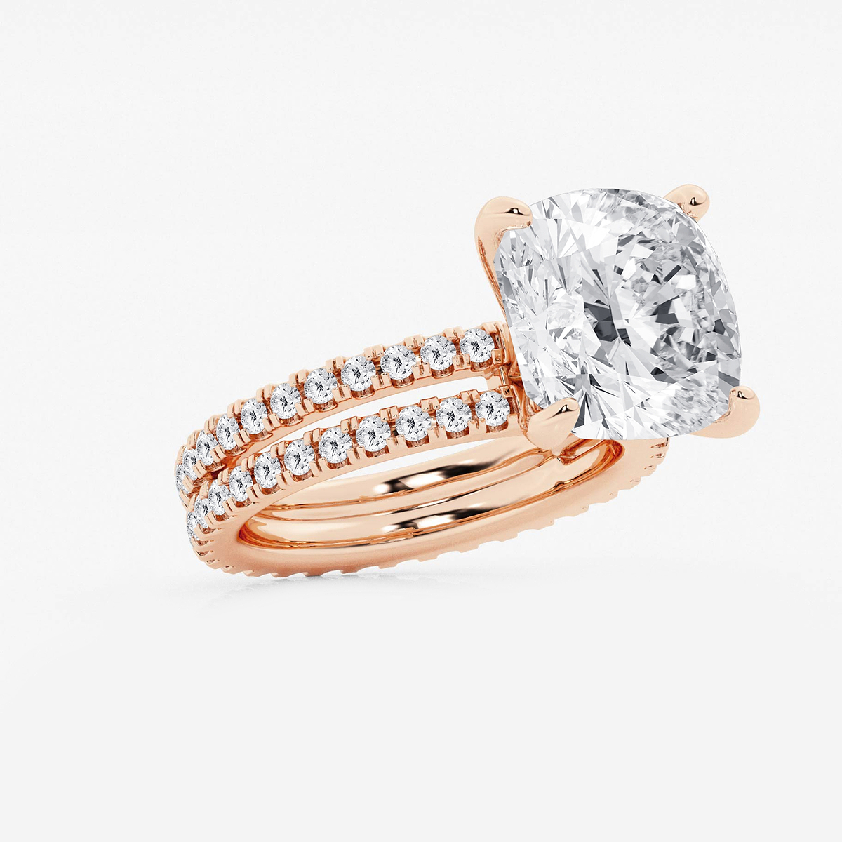 Additional Image 1 for  9 1/5 ctw Cushion Lab Grown Diamond Split Double Band Eternity Engagement Ring