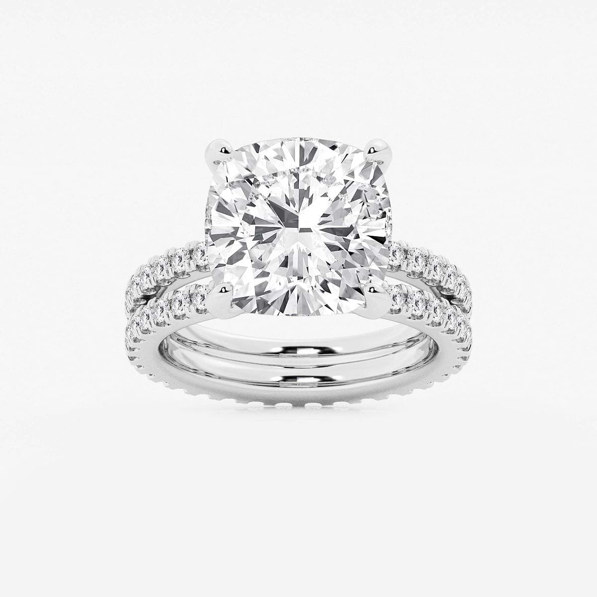 9 1/5 ctw Cushion Lab Grown Diamond Split Double Band Eternity Engagement Ring Platinum, F, VS2