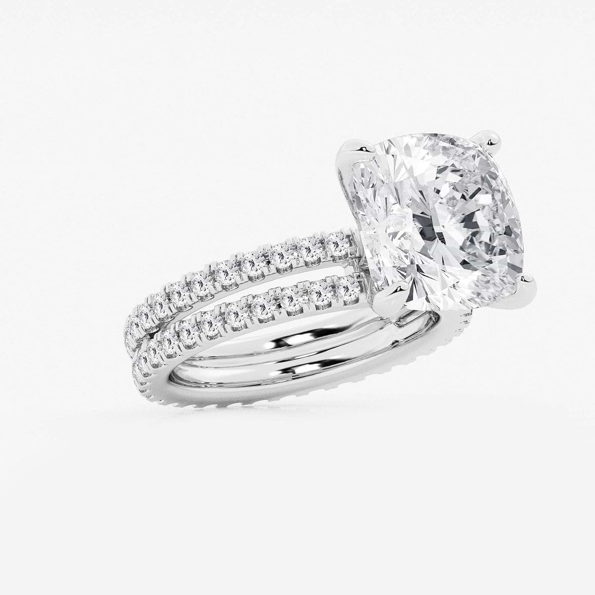 9 1/5 ctw Cushion Lab Grown Diamond Split Double Band Eternity Engagement Ring Platinum, F, VS2