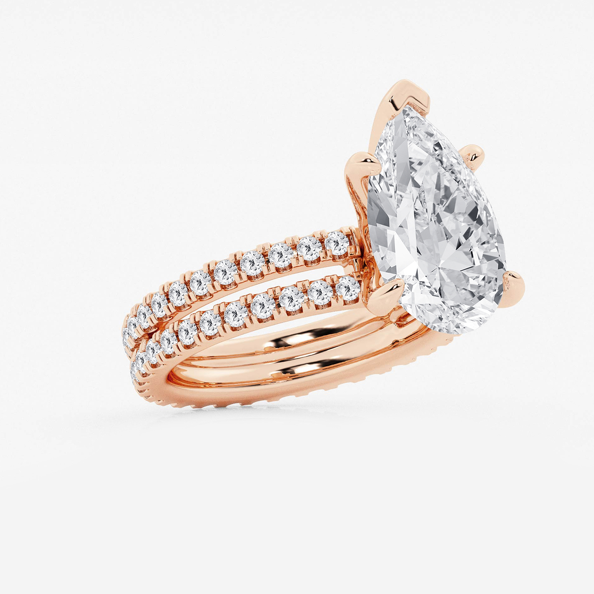 Additional Image 1 for  6 1/5 ctw Pear Lab Grown Diamond Split Double Band Eternity Engagement Ring