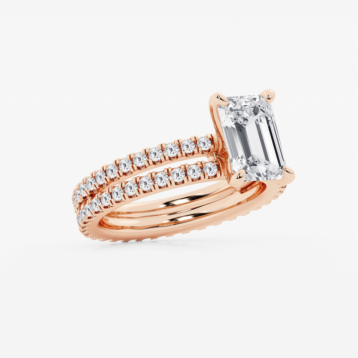 Additional Image 1 for  3 2/5 ctw Emerald Lab Grown Diamond Split Double Band Eternity Engagement Ring