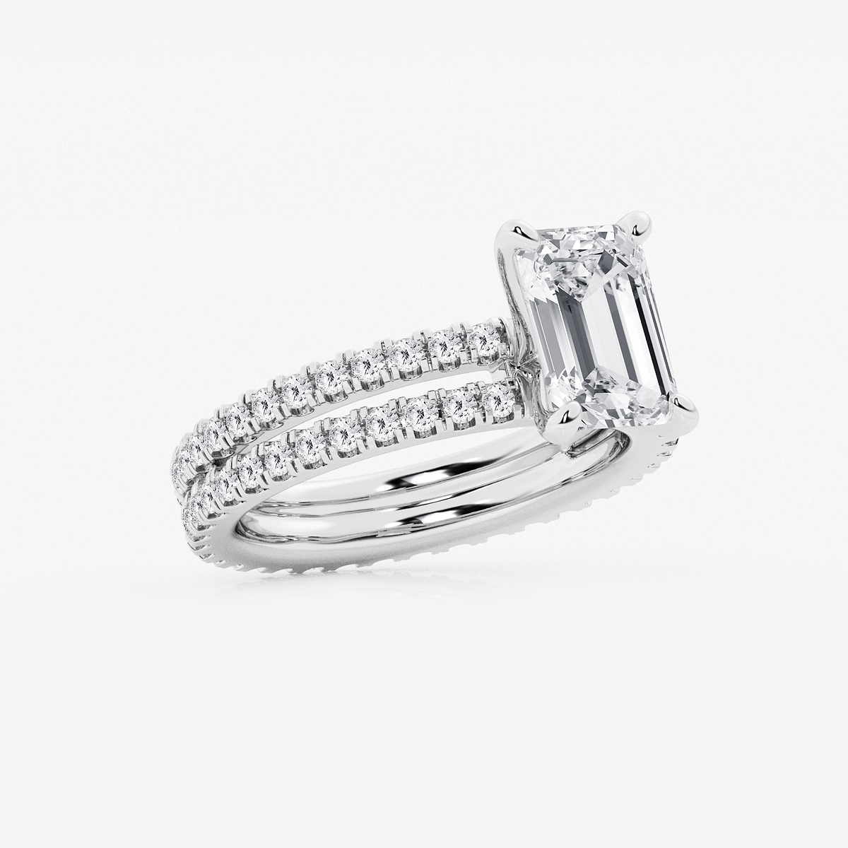 Additional Image 1 for  3 2/5 ctw Emerald Lab Grown Diamond Split Double Band Eternity Engagement Ring