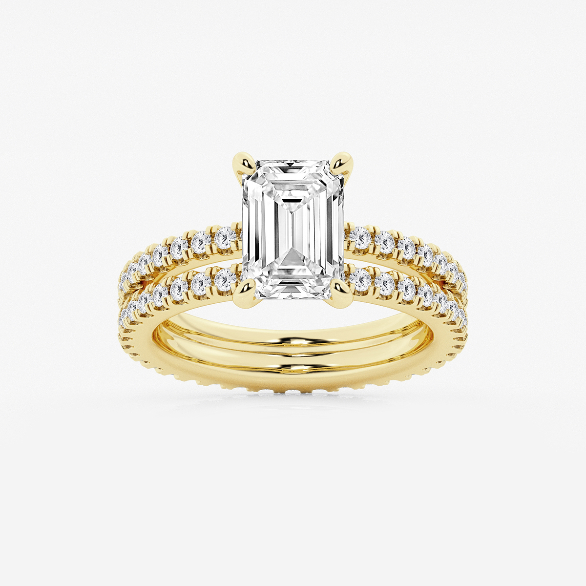 3 2/5 ctw Emerald Lab Grown Diamond Split Double Band Eternity Engagement Ring 14K Yellow Gold, E, VS1