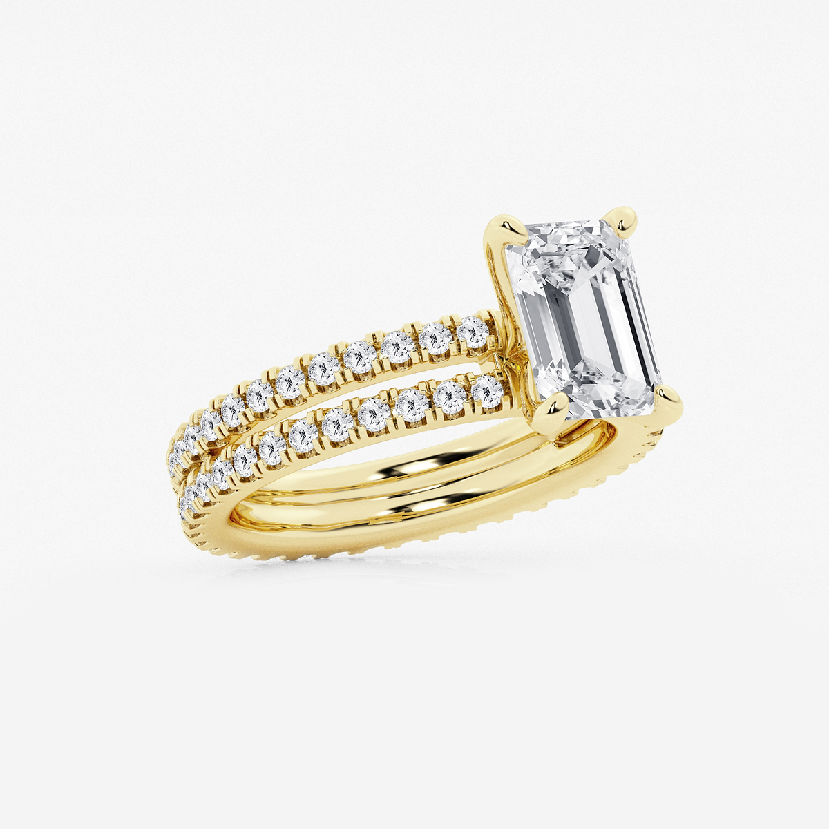 3 2/5 ctw Emerald Lab Grown Diamond Split Double Band Eternity Engagement Ring 14K Yellow Gold, E, VS1