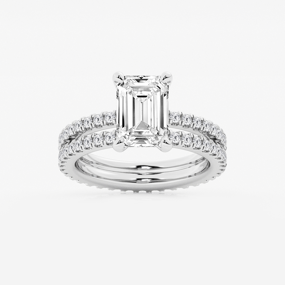 3 7/8 ctw Emerald Lab Grown Diamond Split Double Band Eternity Engagement Ring