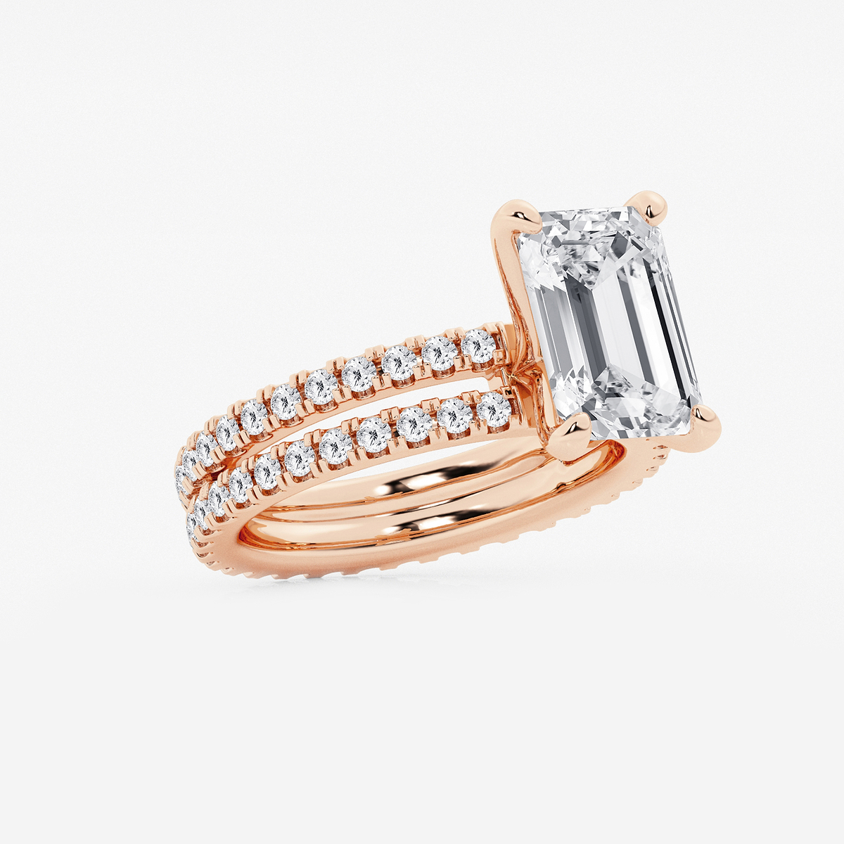 Additional Image 1 for  5 1/5 ctw Emerald Lab Grown Diamond Split Double Band Eternity Engagement Ring