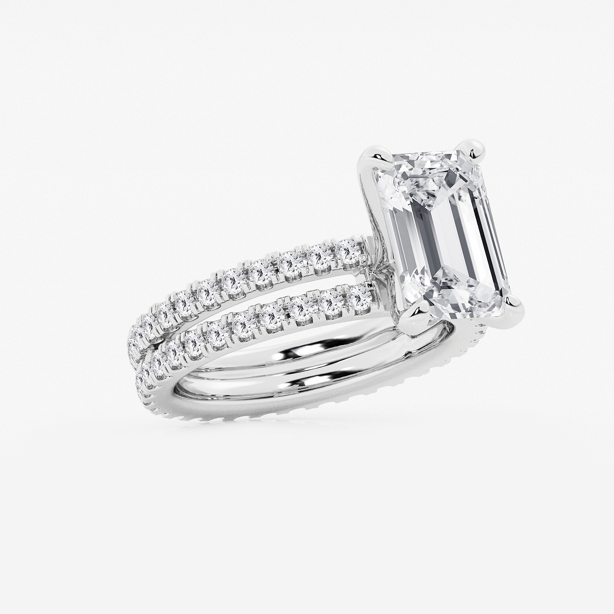 Additional Image 1 for  5 1/5 ctw Emerald Lab Grown Diamond Split Double Band Eternity Engagement Ring