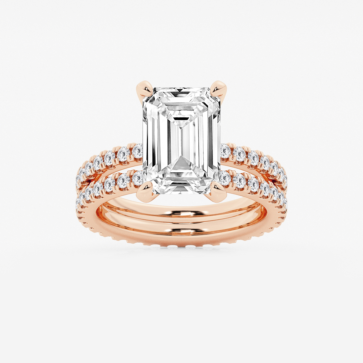 6 1/5 ctw Emerald Lab Grown Diamond Split Double Band Eternity Engagement Ring