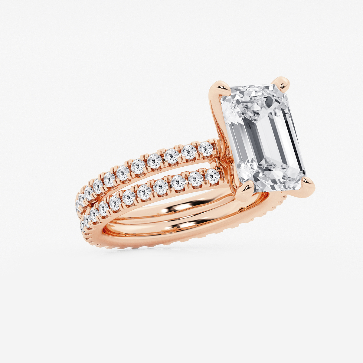 Additional Image 1 for  6 1/5 ctw Emerald Lab Grown Diamond Split Double Band Eternity Engagement Ring