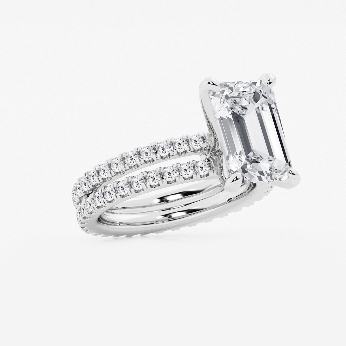 Additional Image 1 for  6 1/5 ctw Emerald Lab Grown Diamond Split Double Band Eternity Engagement Ring