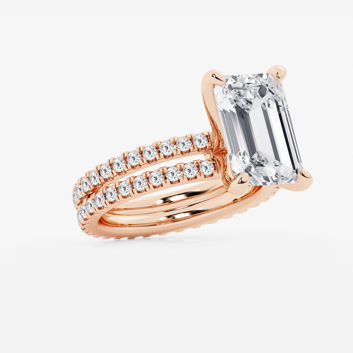 Additional Image 1 for  7 1/5 ctw Emerald Lab Grown Diamond Split Double Band Eternity Engagement Ring