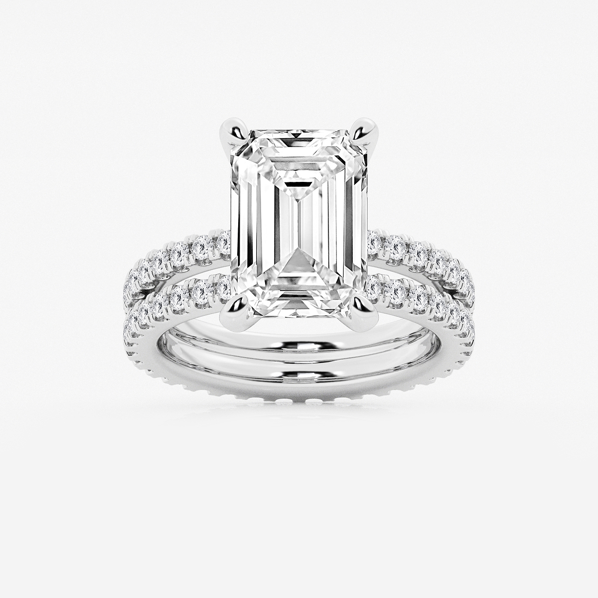 7 1/5 ctw Emerald Lab Grown Diamond Split Double Band Eternity Engagement Ring