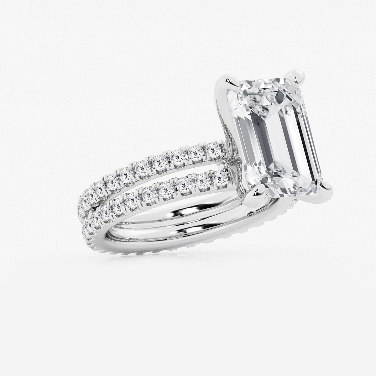 Additional Image 1 for  7 1/5 ctw Emerald Lab Grown Diamond Split Double Band Eternity Engagement Ring