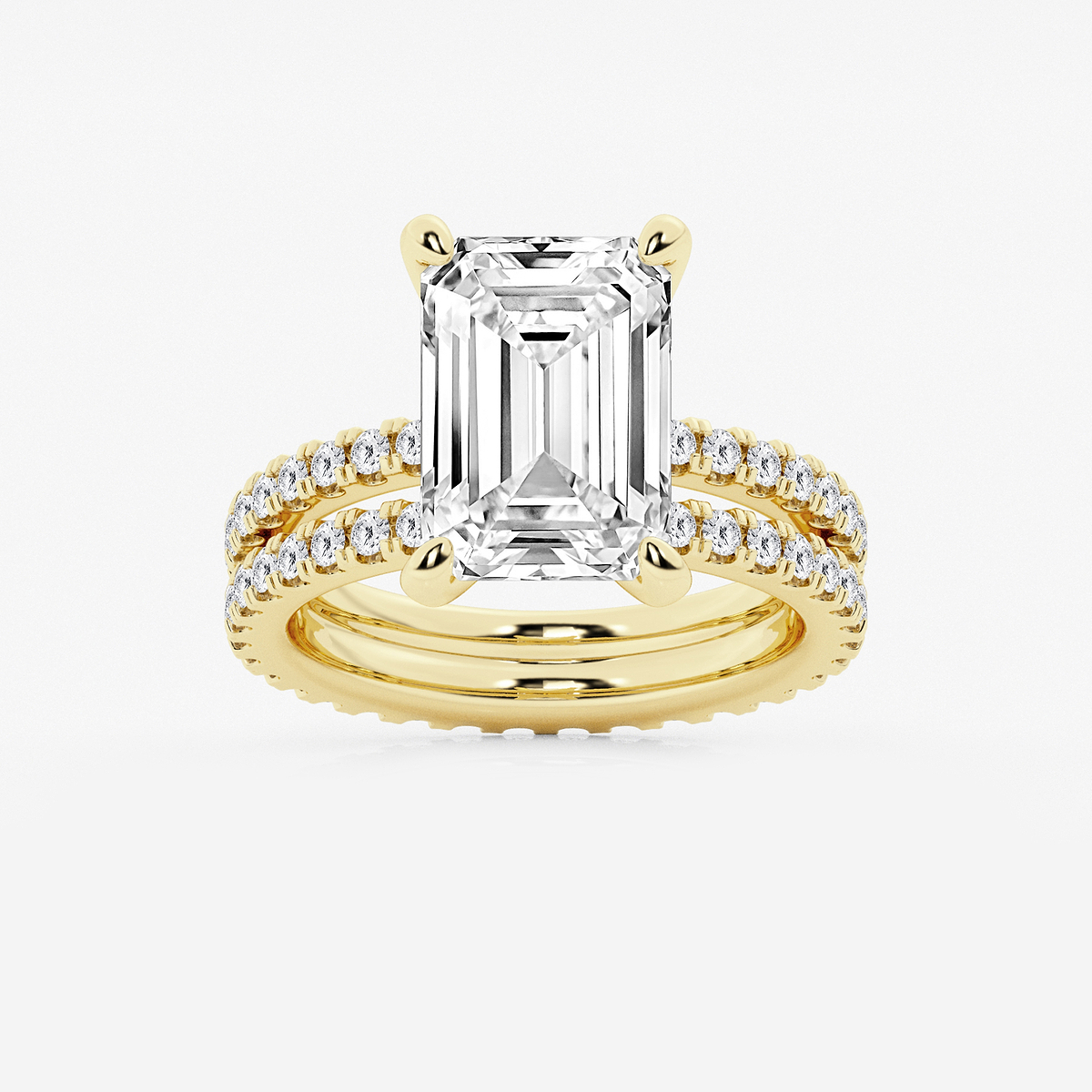 7 1/5 ctw Emerald Lab Grown Diamond Split Double Band Eternity Engagement Ring