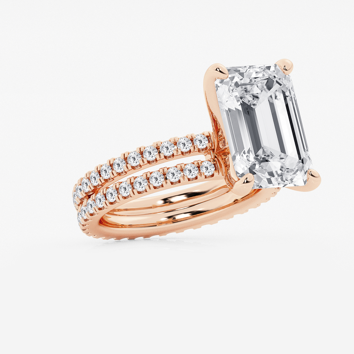 Additional Image 1 for  9 1/5 ctw Emerald Lab Grown Diamond Split Double Band Eternity Engagement Ring