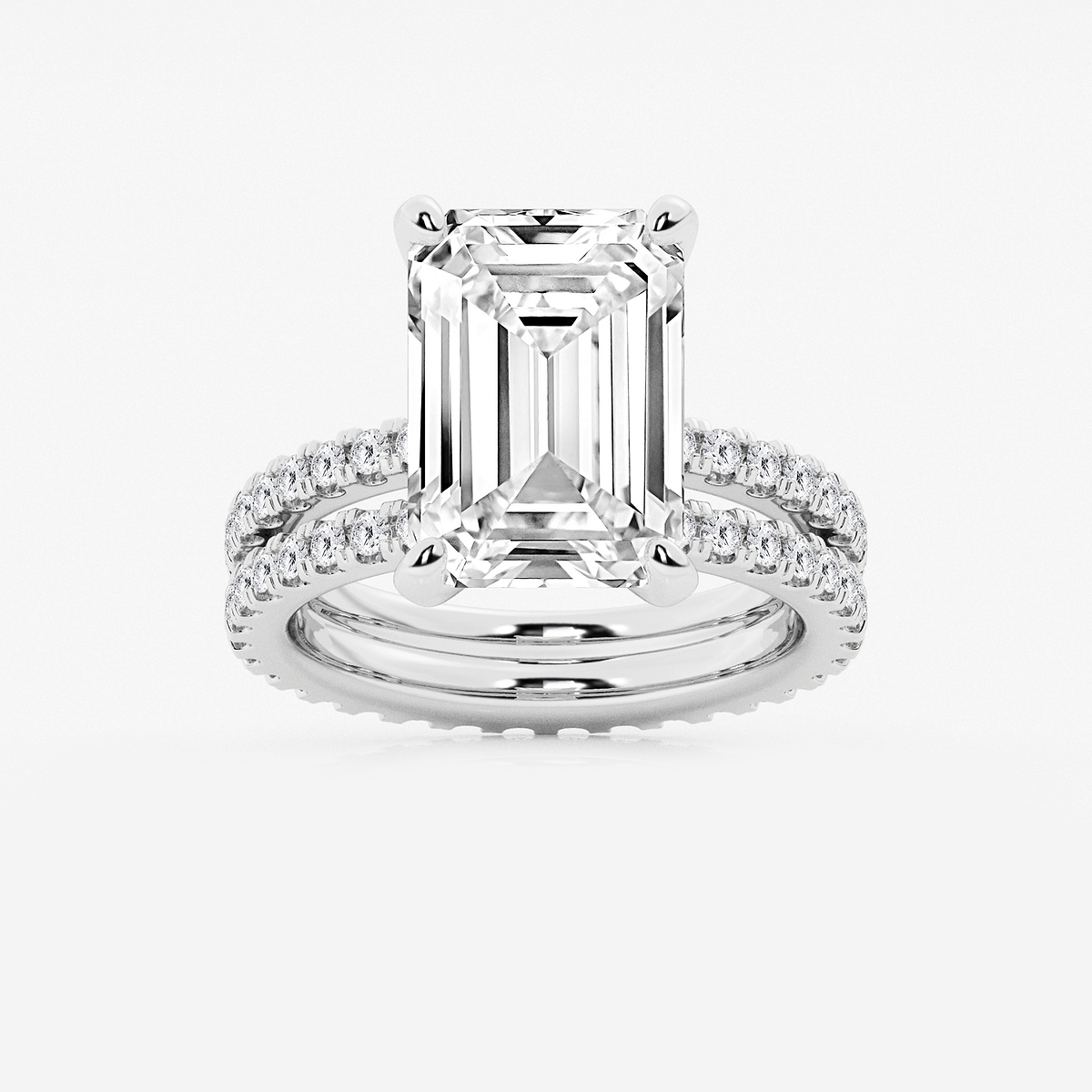 9 1/5 ctw Emerald Lab Grown Diamond Split Double Band Eternity Engagement Ring