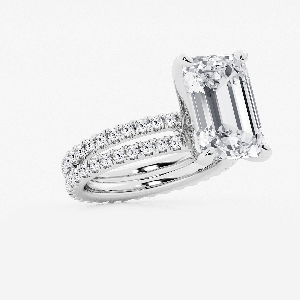 Additional Image 1 for  9 1/5 ctw Emerald Lab Grown Diamond Split Double Band Eternity Engagement Ring