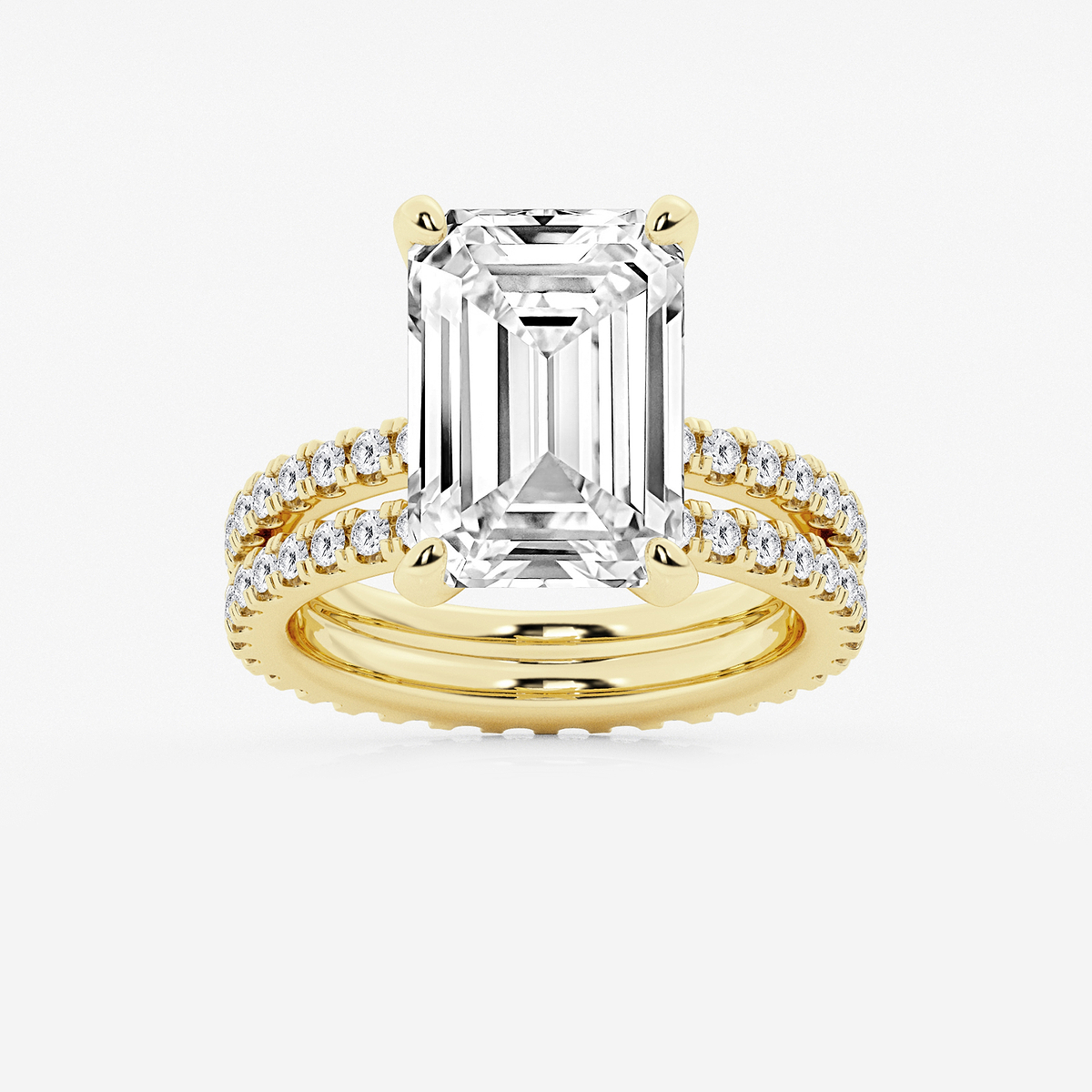 9 1/5 ctw Emerald Lab Grown Diamond Split Double Band Eternity Engagement Ring