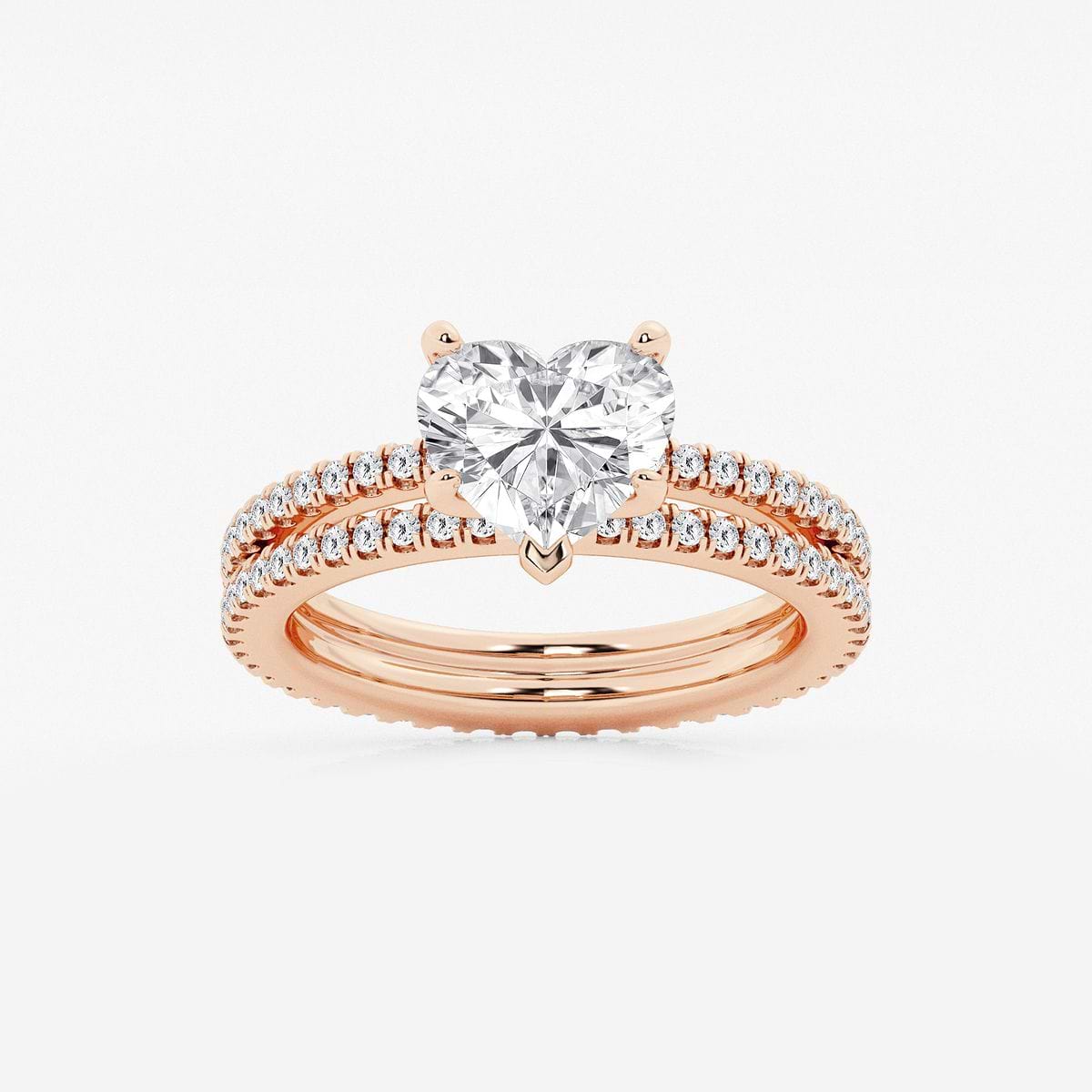 2 3/4 ctw Heart Lab Grown Diamond Split Double Band Eternity Engagement Ring 14K Rose Gold, F, VS2