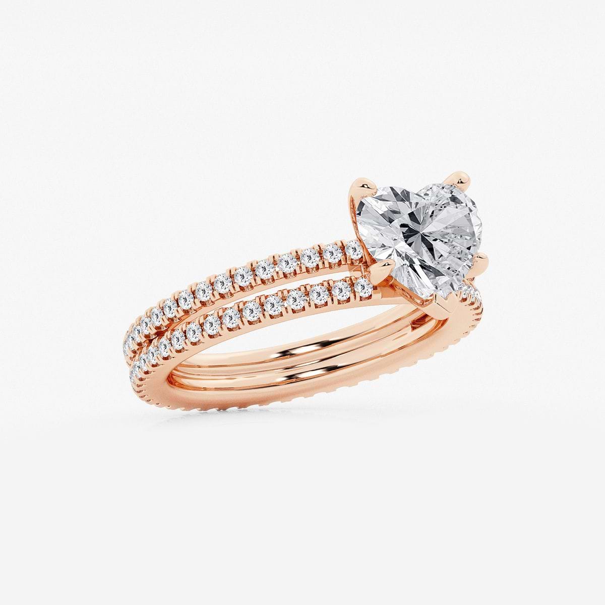 2 3/4 ctw Heart Lab Grown Diamond Split Double Band Eternity Engagement Ring 14K Rose Gold, F, VS2