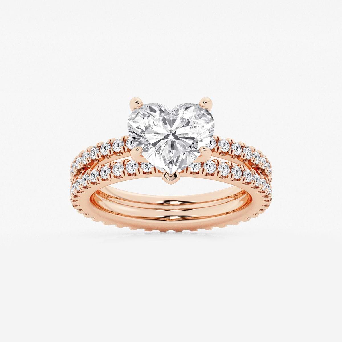 3 2/5 ctw Heart Lab Grown Diamond Split Double Band Eternity Engagement Ring 14K Rose Gold, D, VVS