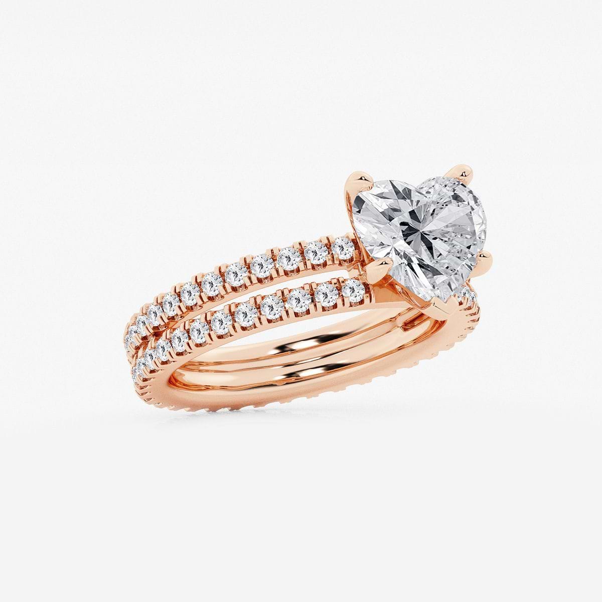 3 2/5 ctw Heart Lab Grown Diamond Split Double Band Eternity Engagement Ring 14K Rose Gold, D, VVS