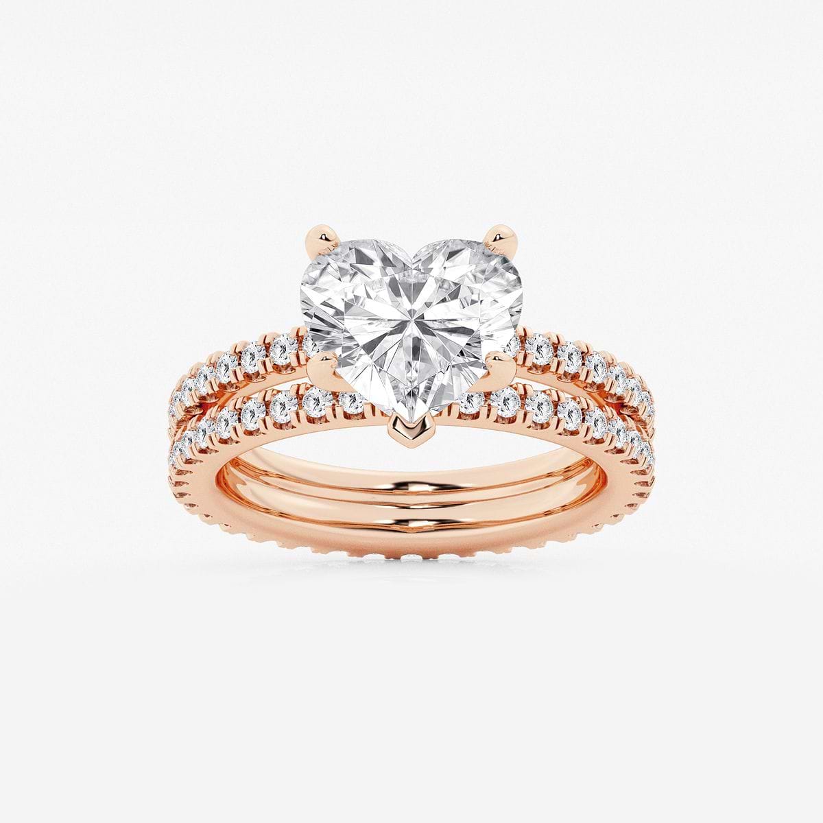 3 7/8 ctw Heart Lab Grown Diamond Split Double Band Eternity Engagement Ring 14K Rose Gold, D, VVS