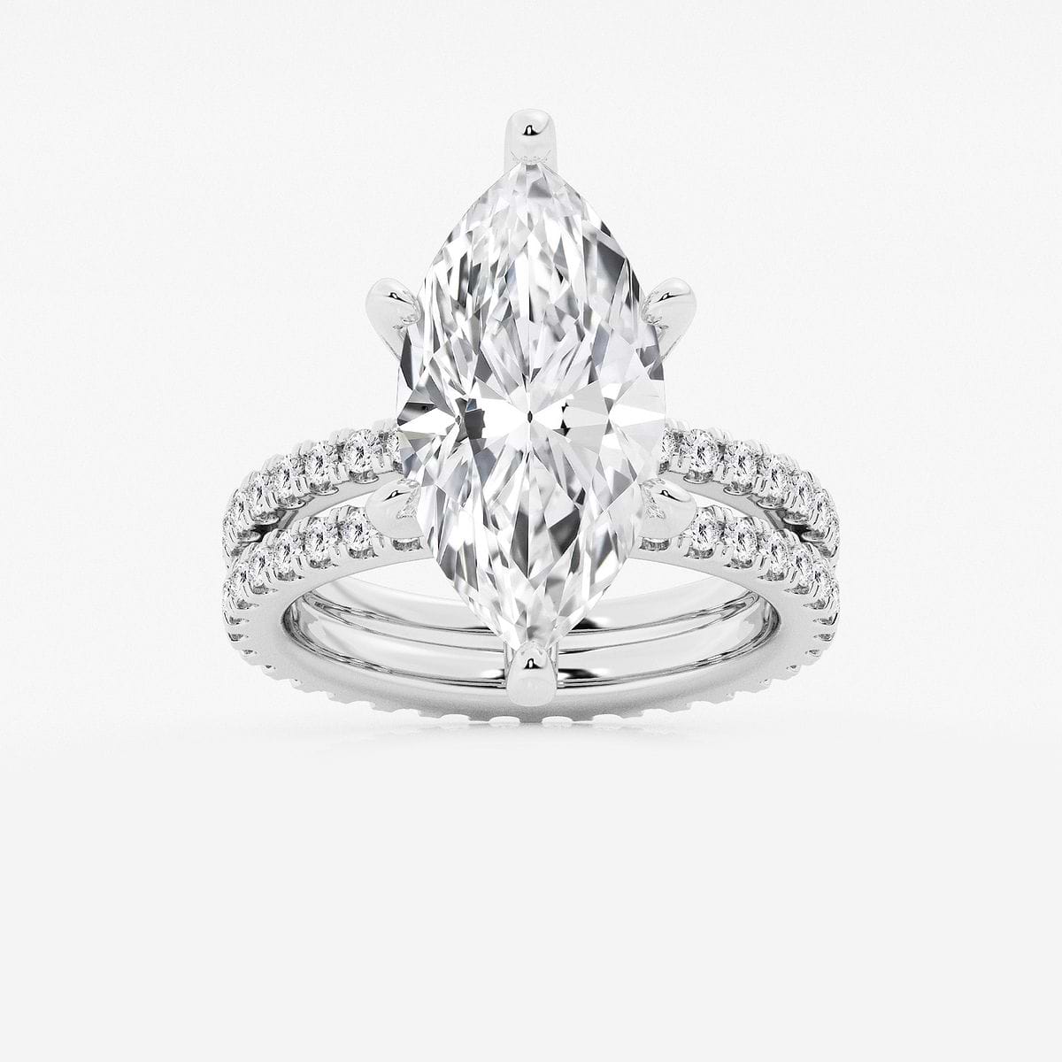 7 1/5 ctw Marquise Lab Grown Diamond Split Double Band Eternity Engagement Ring 14K White Gold, F, VS2